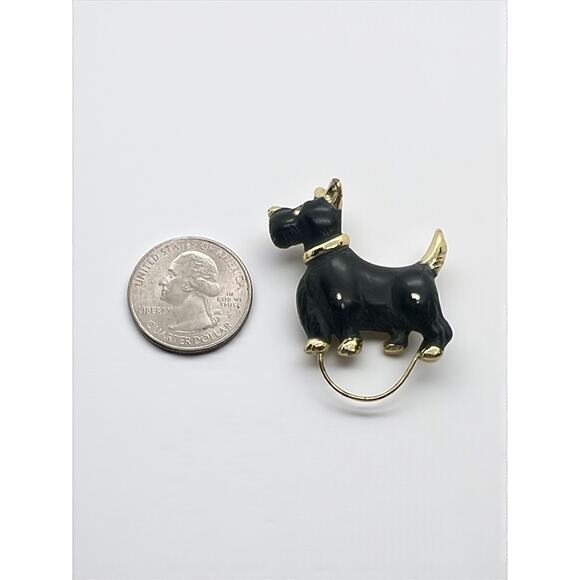 Vintage Scottie Dog Brooch Black Enamel-Gold Tone-Mid Century Costume Pin-Retro - Picture 6 of 6